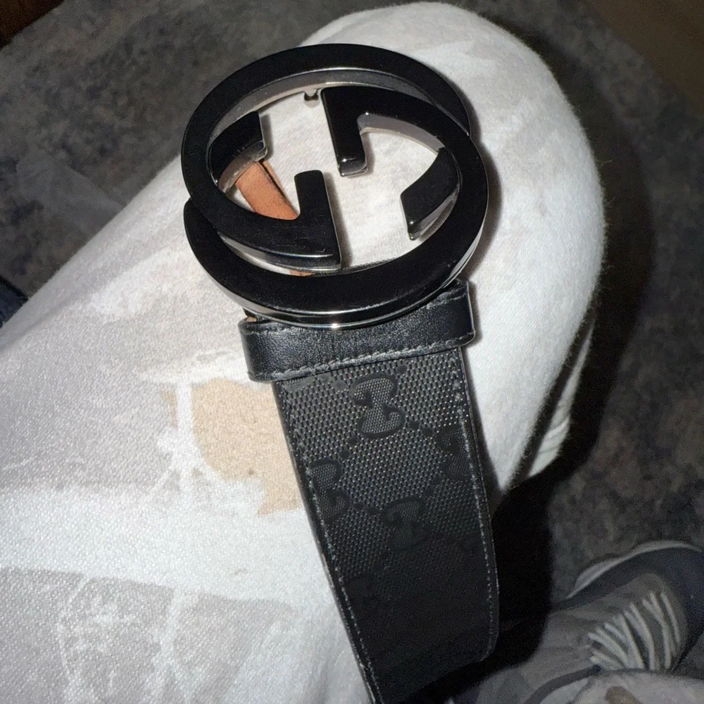 Gucci GG Monogram Print Interlocking G Buckle Black Belt - Picture 2 of 8